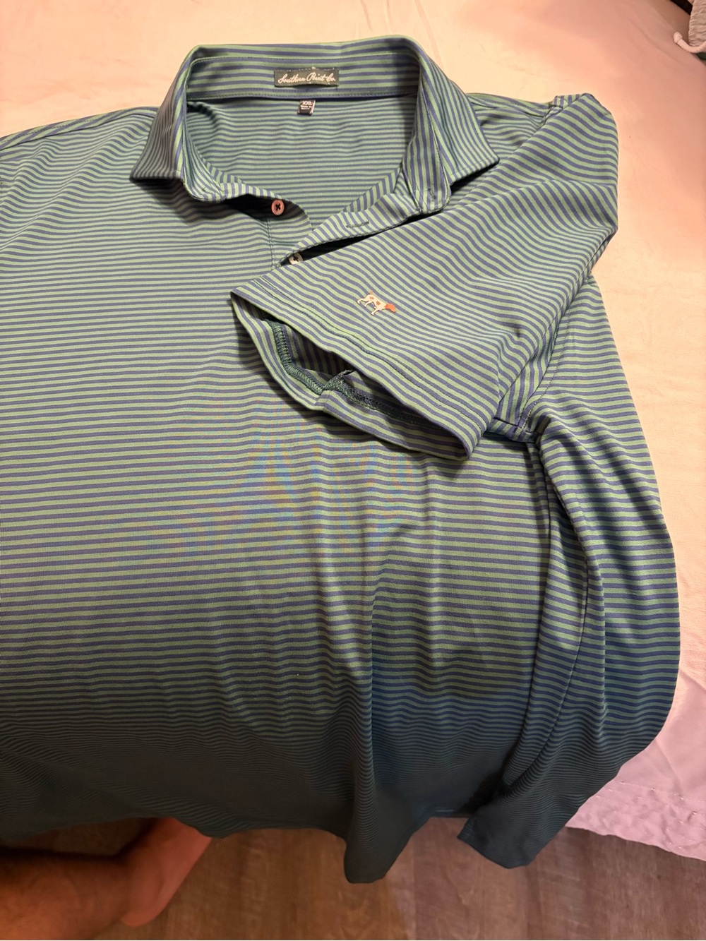 Tommy Bahama Men's Teal & Navy Striped Polo Shirt